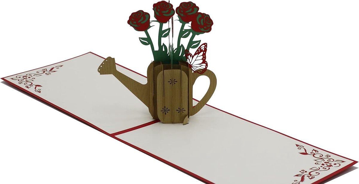 Gieter, bloemen, tuiniers, vlinder, 3D vouwkaart, pop-up kaart, wenskaart, cadeaukaart
