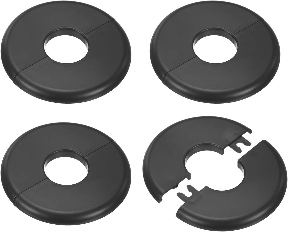 Set van 4 Split Wandflenzen voor 25mm OD Buizen - ABS Roestvrij Stalen Platen voor Waterleidingen en Kranen - Zwart