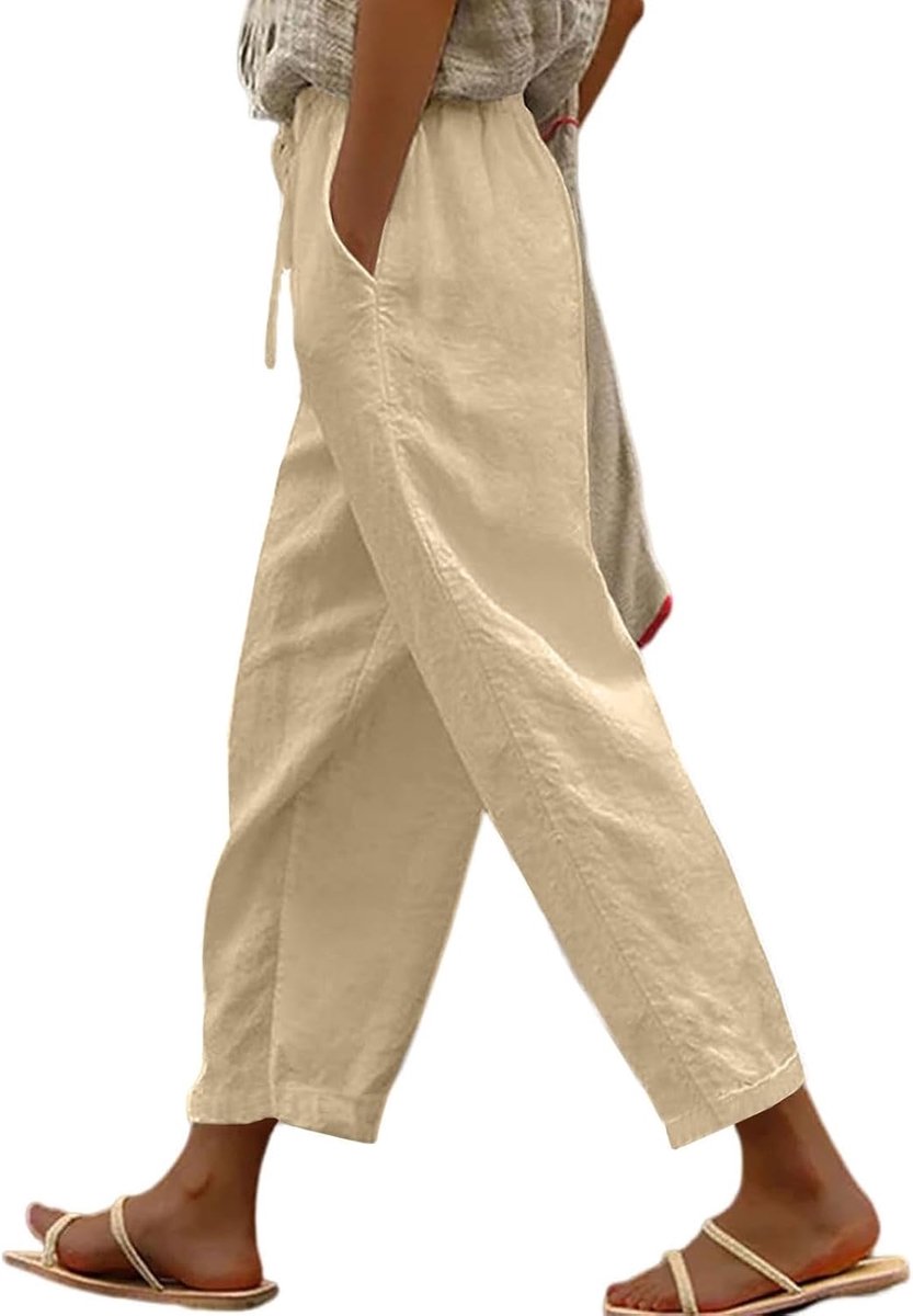 Linnen broek voor dames, elegant, licht, comfortabel, harembroek met trekkoord, lange broek, 7/8 voor yoga, strand, joggen