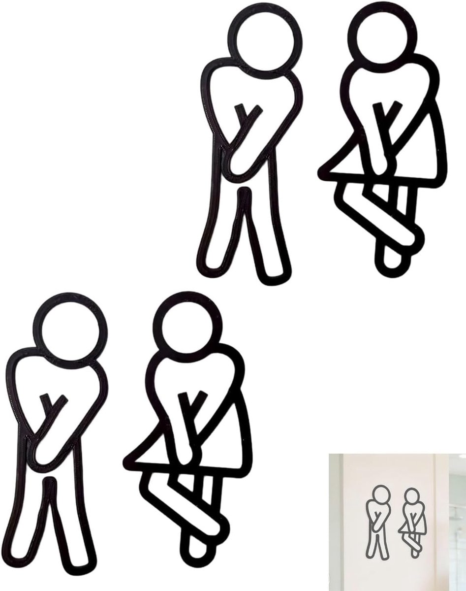 2 sets zelfklevende wc-stickers, badkamerstickers, moderne badkamerdeurplaat, voor mannen en vrouwen, stickers voor gastentoilet, hotel, restaurant, bar, kantoor en openbare ruimtes