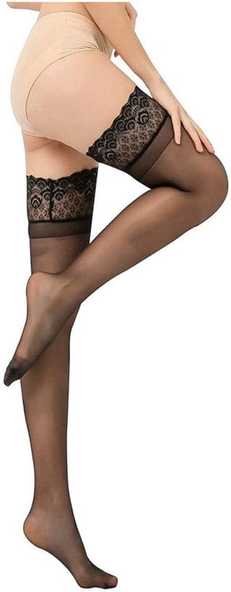 Dames Kanten Thigh High Kousen - 15 Denier Semi-Transparant - Silicone Antislip - Perfect voor Onder Kleding