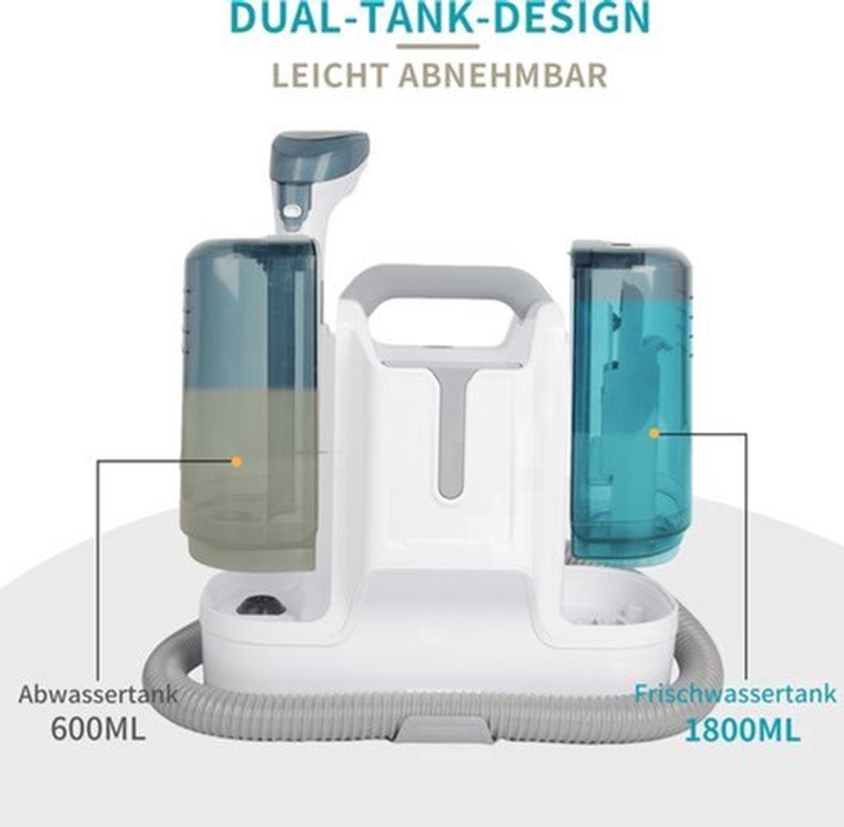 Handmatige Tapijtreiniger Wit - 450W Vermogen - 10Kpa Zuigkracht - Dubbele Watertank - Voor Bank En Vloerkleed - Handheld Stoomreiniger