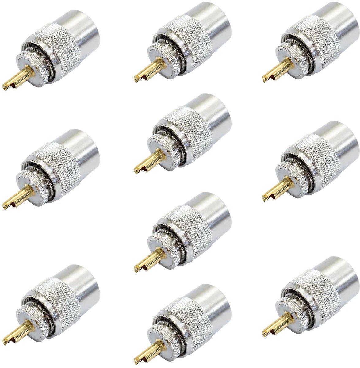 Set met 10 PNI PL259-stekkers voor RG58-kabel, gouden middenpen 9 mm