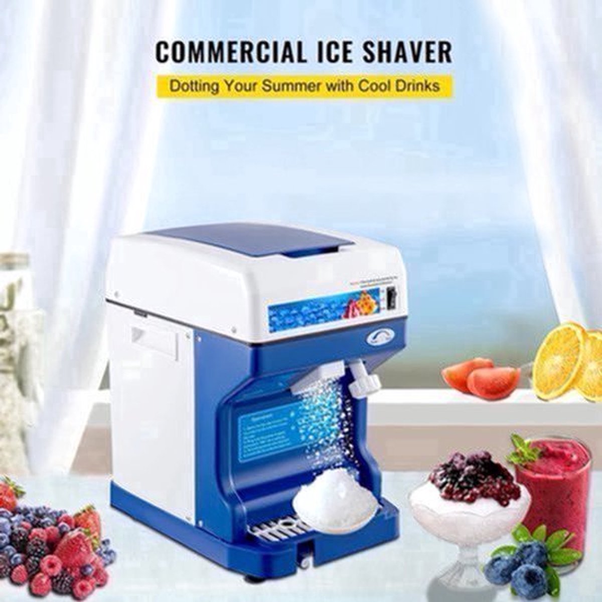 Ice Crusher - Schaaf ijsmachine - Slush Machine - 120kg Capaciteit - met Verstelbare Ijstextuur - 250W - 320 RPM - 29 x 39 x 43 cm - Blauw