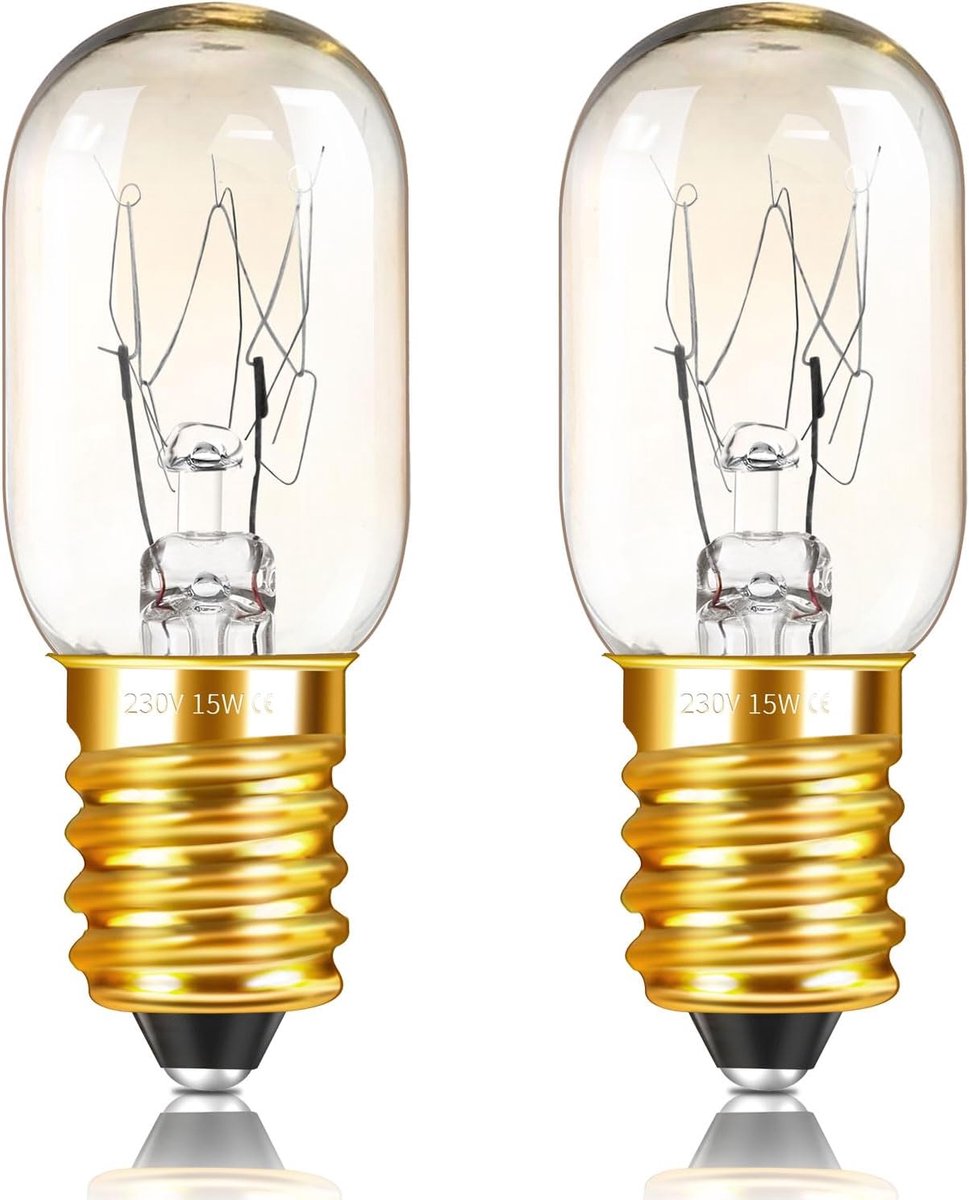 2 stuks ovenlampen E14 T20 dimbaar, hittebestendig tot 300 graden, warm wit 2700 K, AC 230 V, E14 Edison-gloeilamp voor oven, koelkast, zoutlamp, magnetron