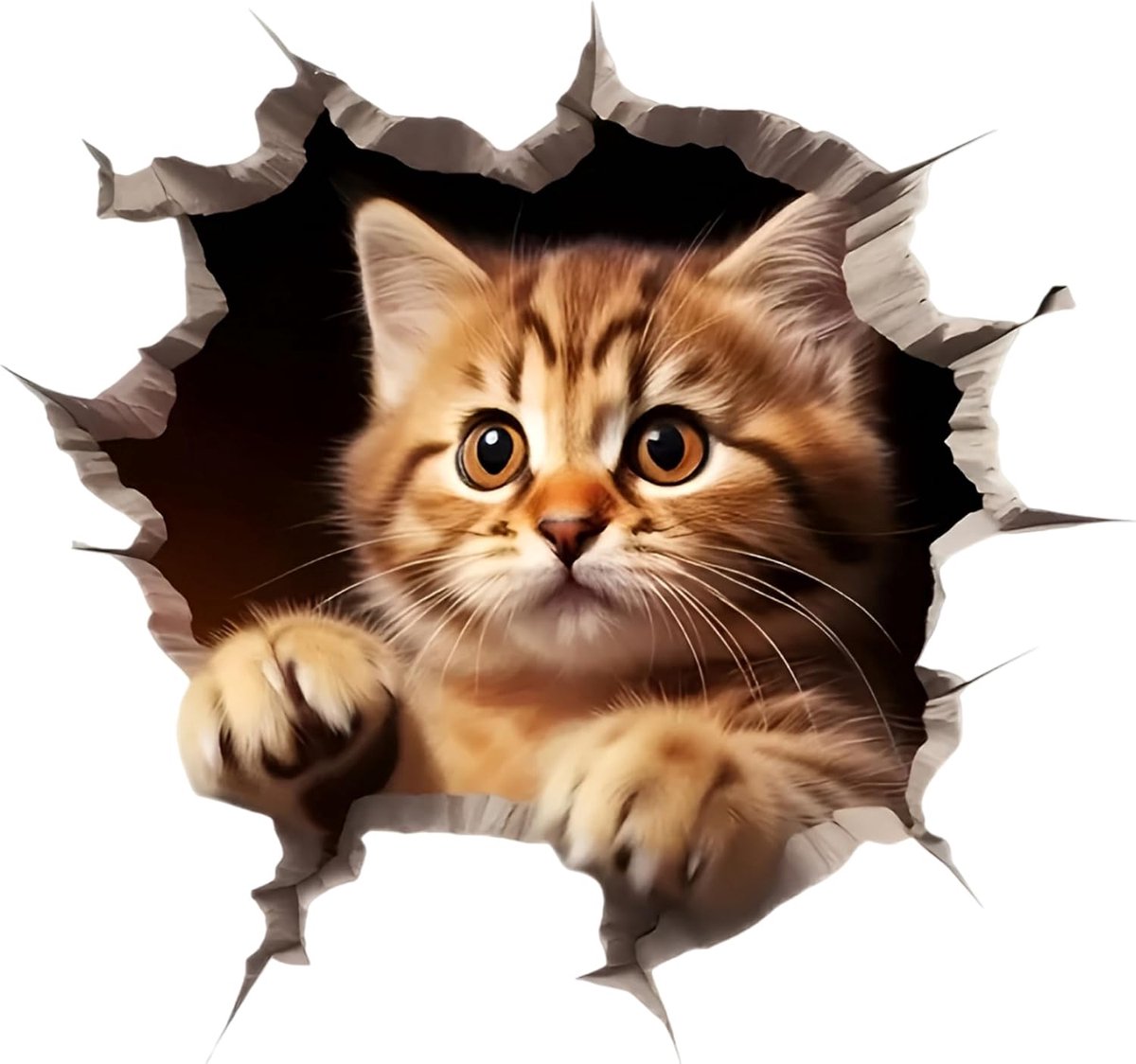 3D Cat Break Through Muursticker, Vinyl Auto Laptop Stickerset, Zelfklevende Decoratieve Decals, 5,5 Inch, 2 Pack