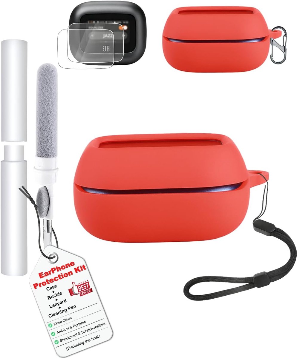 Hoes + 2 stuks hydrogelfolie voor JBL Live Flex 4 / LIVE Beam 4 HyperSpeed, schokbestendig, krasbestendig, vingerafdrukbestendig, dun, zacht, volledige bescherming, compatibel met