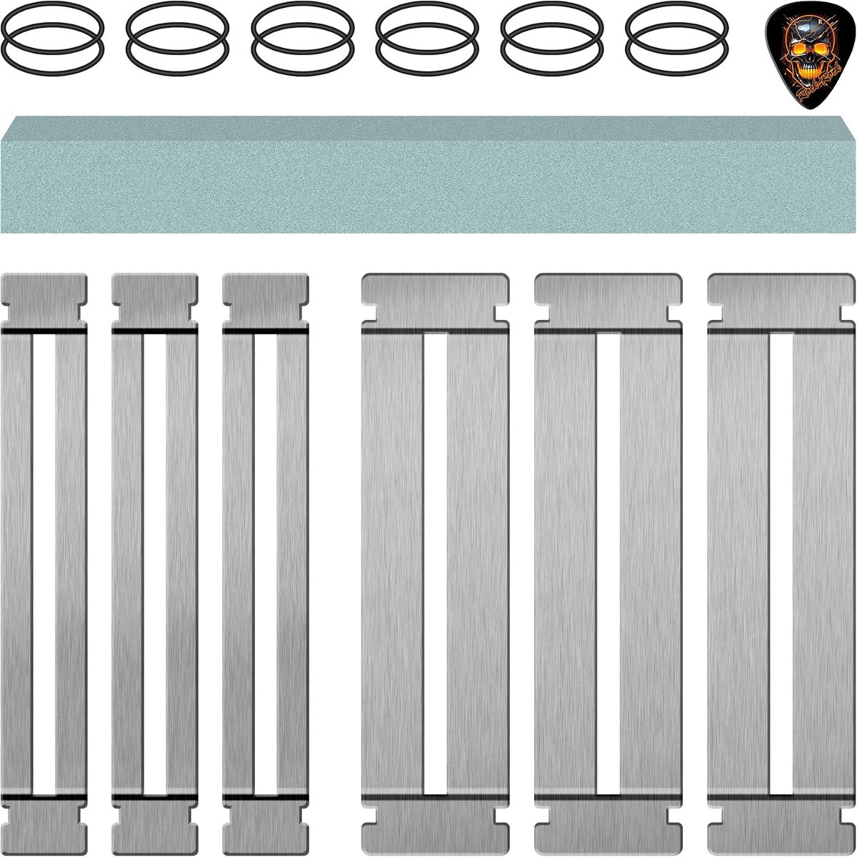 Toetsenbord Guards, Gitaar Fret Verwijderen en Polijsten Toets Beschermende Pakking Polijsten Tool Set Met 3 Metalen Pakkingen en 1 Polijsten Steen Voor Reiniging en Onderhoud