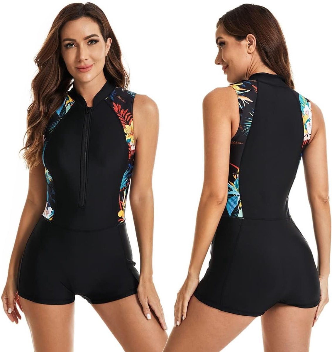 Badpak voor Dames met Mouwen,Badpak,Zwempak met Rits aan de Voorkant,Surfkleding,Duikpak,Huidbeschermers