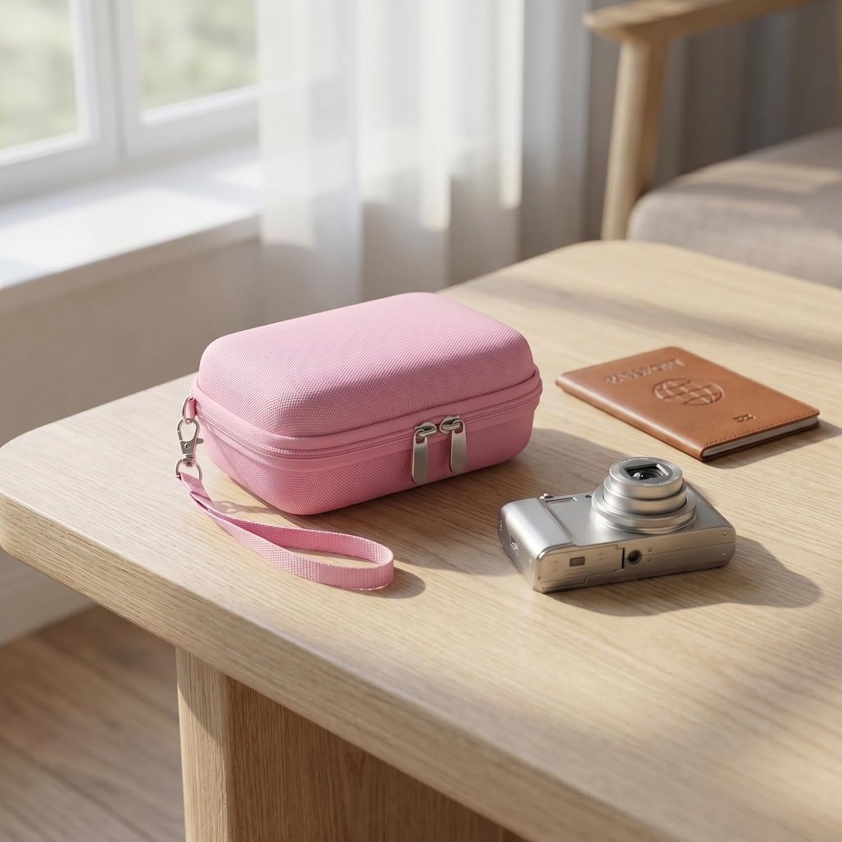 Tas voor compacte camera, digitale cameratas voor compacte digitale camera Sony ZV-1, Ricoh GR, Canon G7, SX720 en accessoires en SD-kaart (roze)