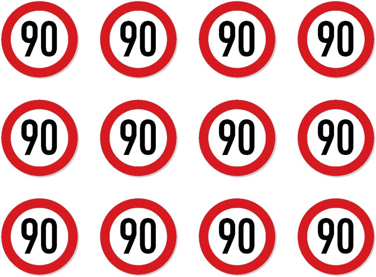 Diameter 25 mm, 12 stuks - StVO verkeersborden Z-274 rood/wit - maximale snelheid/maximumsnelheid - 90 km/u