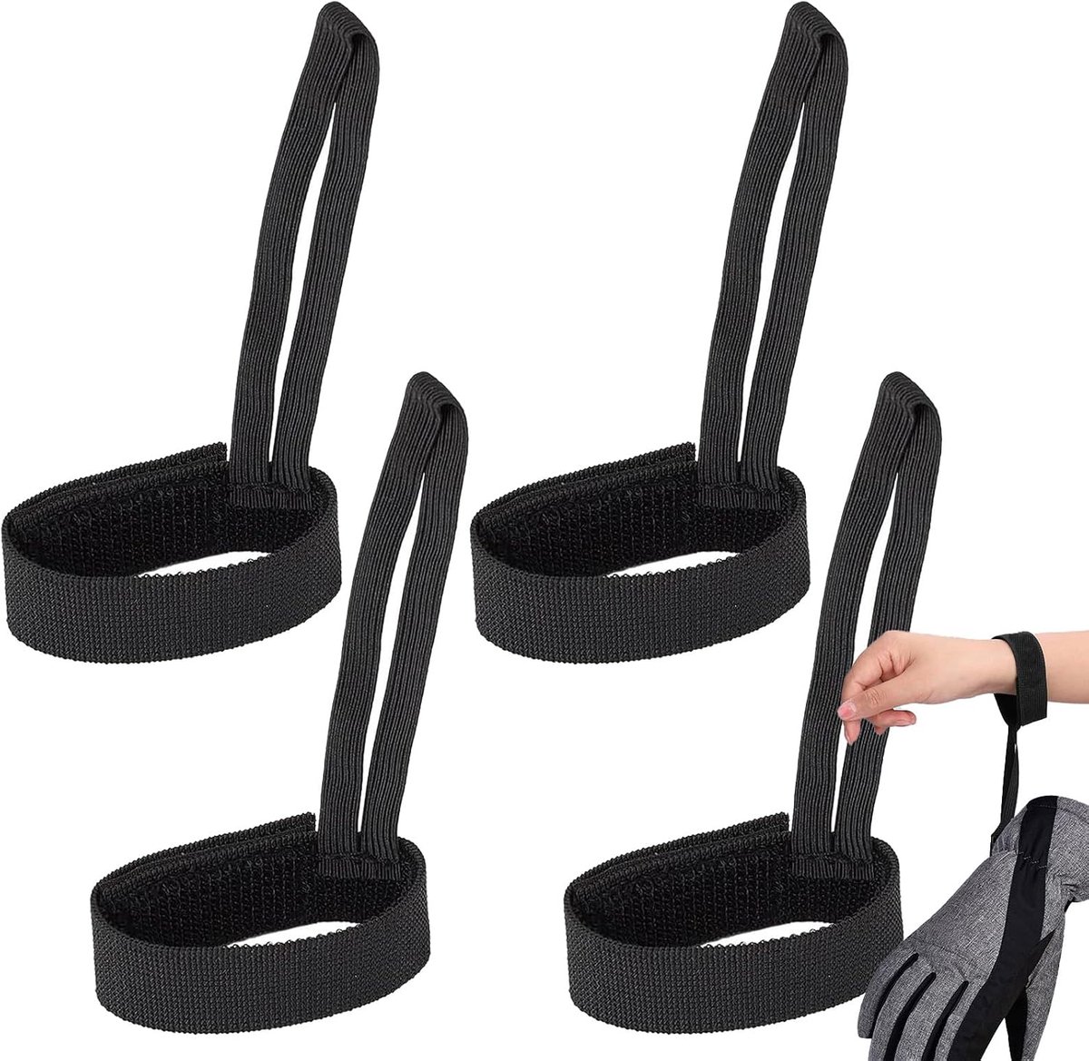 Trekkoord set – 4 stuks elastisch handschoenenkoord – 28cm zwart – anti-verlies band voor skiën, snowboarden, outdoor gebruik