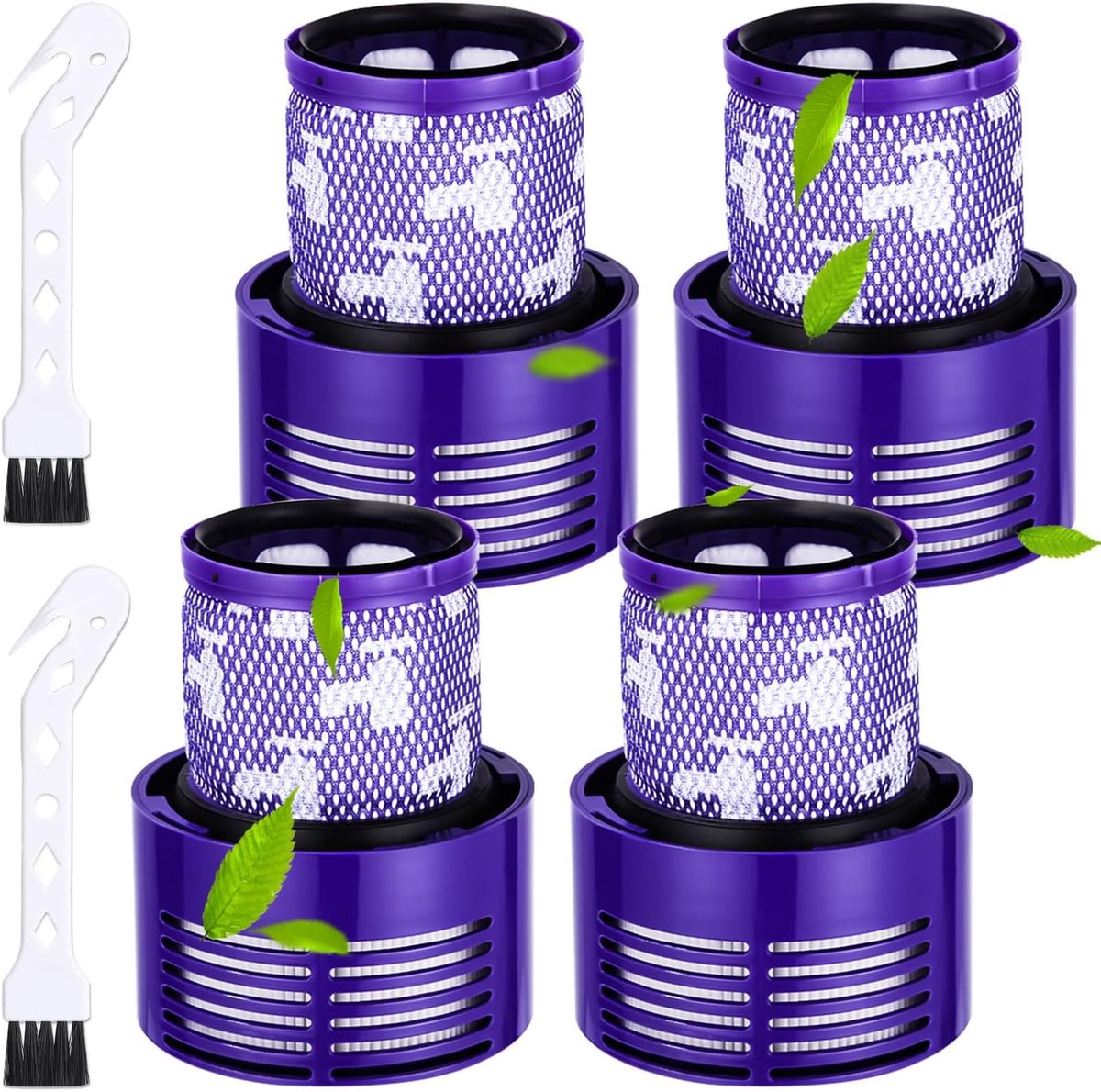 4 stuks filters voor Dyson V10 SV12, wasbare vervangingsfilters voor Dyson stofzuigers V10 SV12 met 2 reinigingsborstels Cyclone Animal Absolute stofzuiger, reserveonderdeel # DY-969082-01