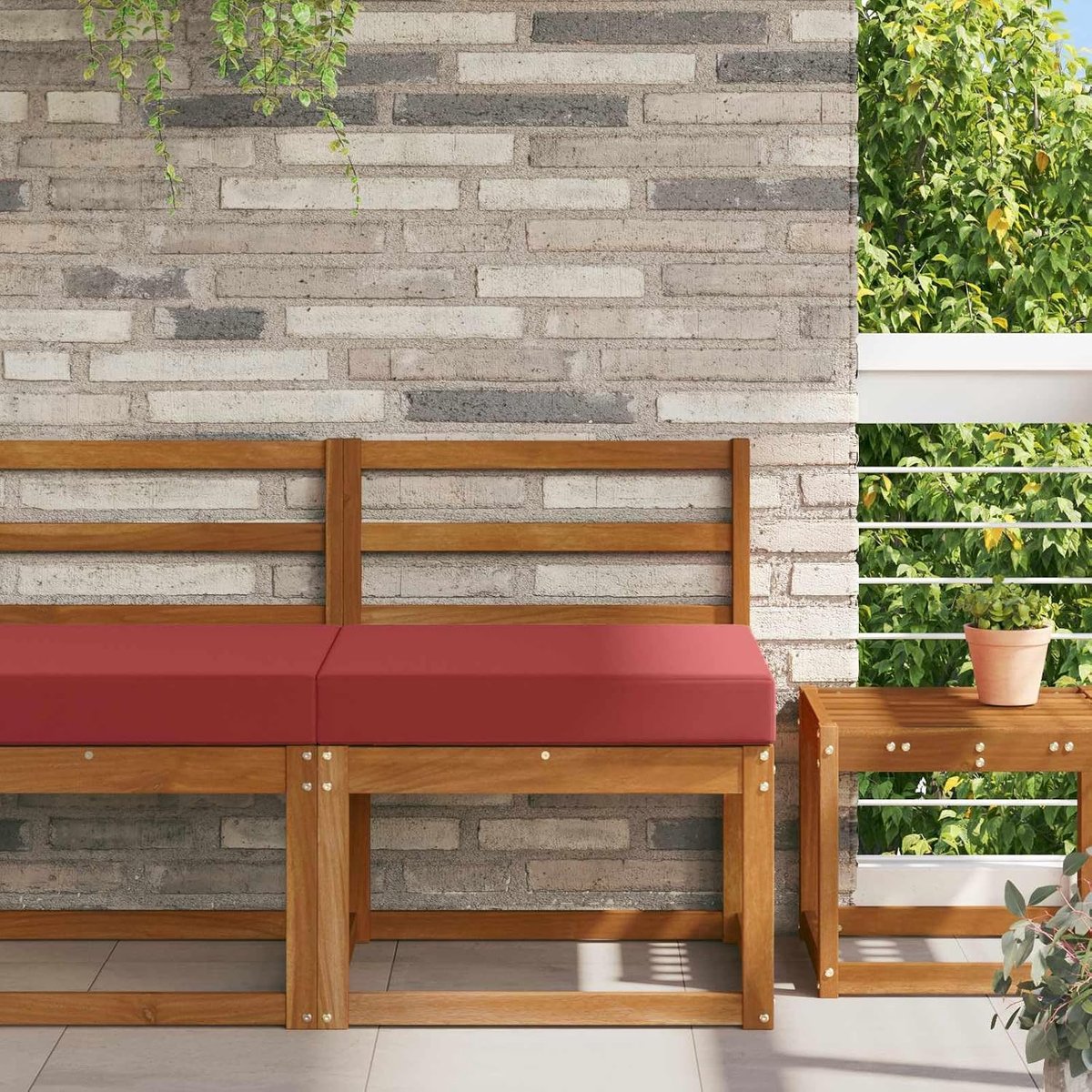 Outdoor bankkussen wijnrood 60x60x8 cm, vierkant kussen van polyester met schuimvulling voor tuin, terras of balkon