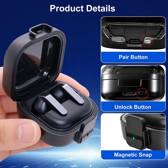 Beschermhoes voor Samsung Galaxy Buds 4/Buds 4 Pro (2026), schokbestendig, met veilige vergrendeling, sleutelhanger en reinigingspen, ondersteunt draadloos opladen, zwart — afbeelding 2