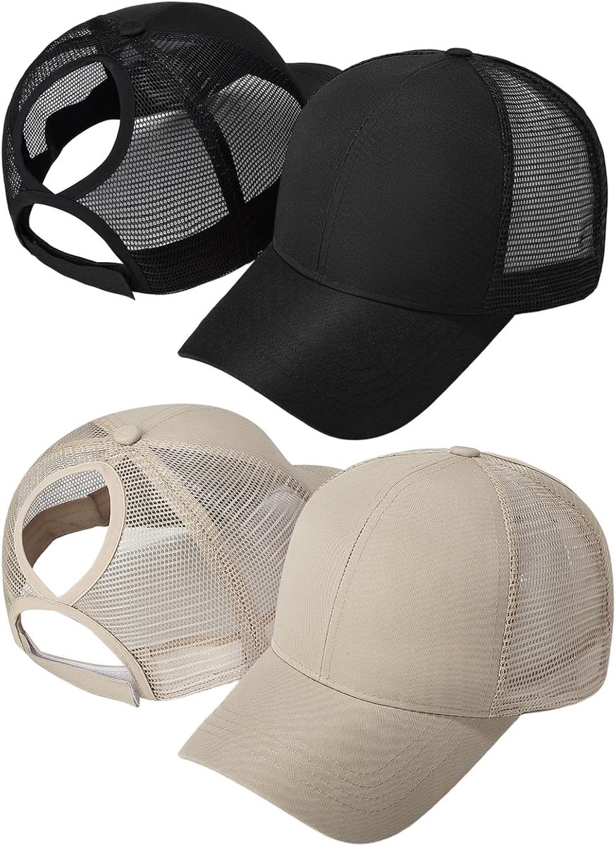 2 stuks dames paardenstaart honkbalpet, dames paardenstaart honkbalpet, hoge pony caps, dames honkbalpet, mesh sneldrogende hoeden, effen kleur verstelbare klassieke sport casual paardenstaart