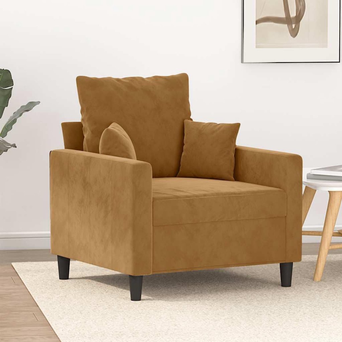 Bruin 60 cm fluweel met metalen frame en dik gevoerde zitting voor woonkamer, lezen en ontspannen, zachte luxe stof, robuust en stabiel design