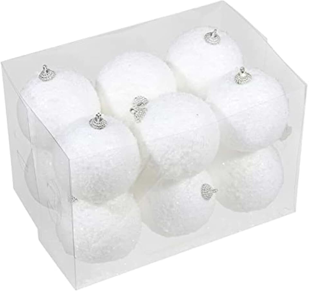 Kleine kunststof kerstballen met sneeuw effect wit 8 cm - Witte sneeuw kerstballen 8 cm