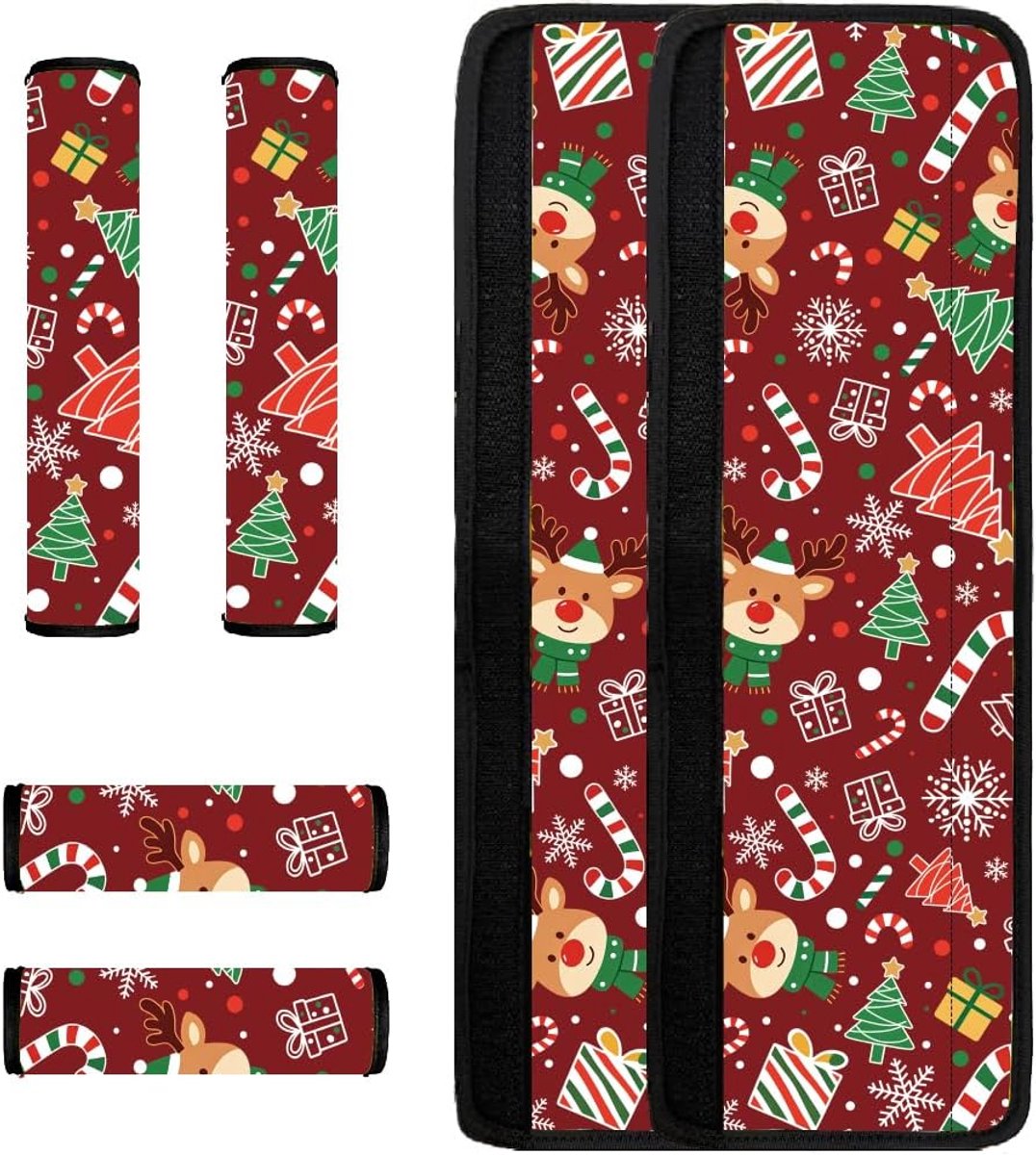 Handgreepbeschermers voor keukenapparatuur, set van 6 met kerstrendierprint, geschikt voor handgrepen van 17-41 cm, rood