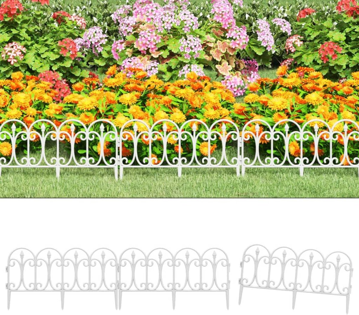 17 stuks witte gazonranden 10 m PP, perfecte touch voor een tuin of looppad, duurzaam, gemakkelijk in de grond te steken, creëren duidelijke randen tussen bloembedden, gazons, struiken, (wit)