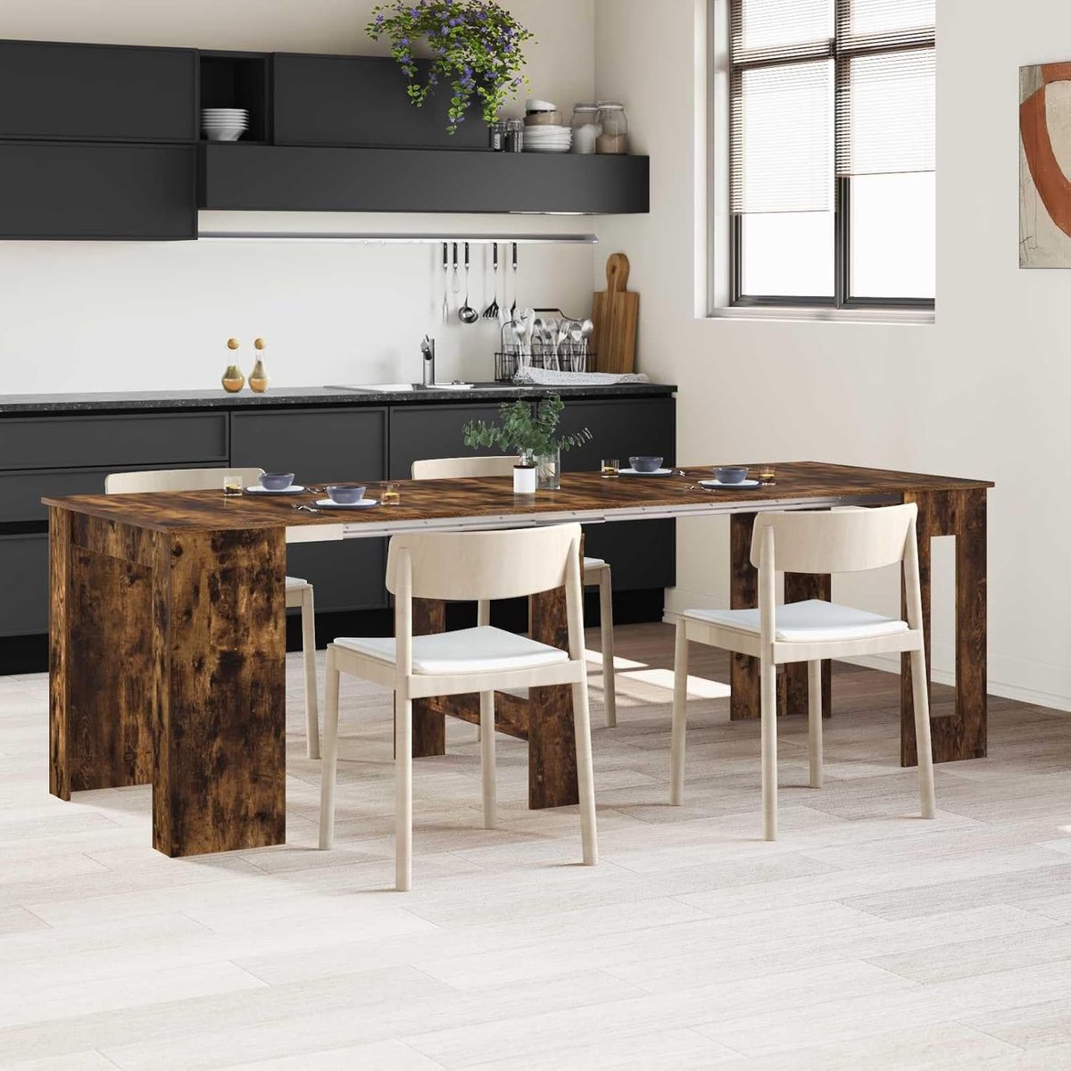 Rechthoekige uitschuifbare eettafel gerookt eiken 240x85x75 cm