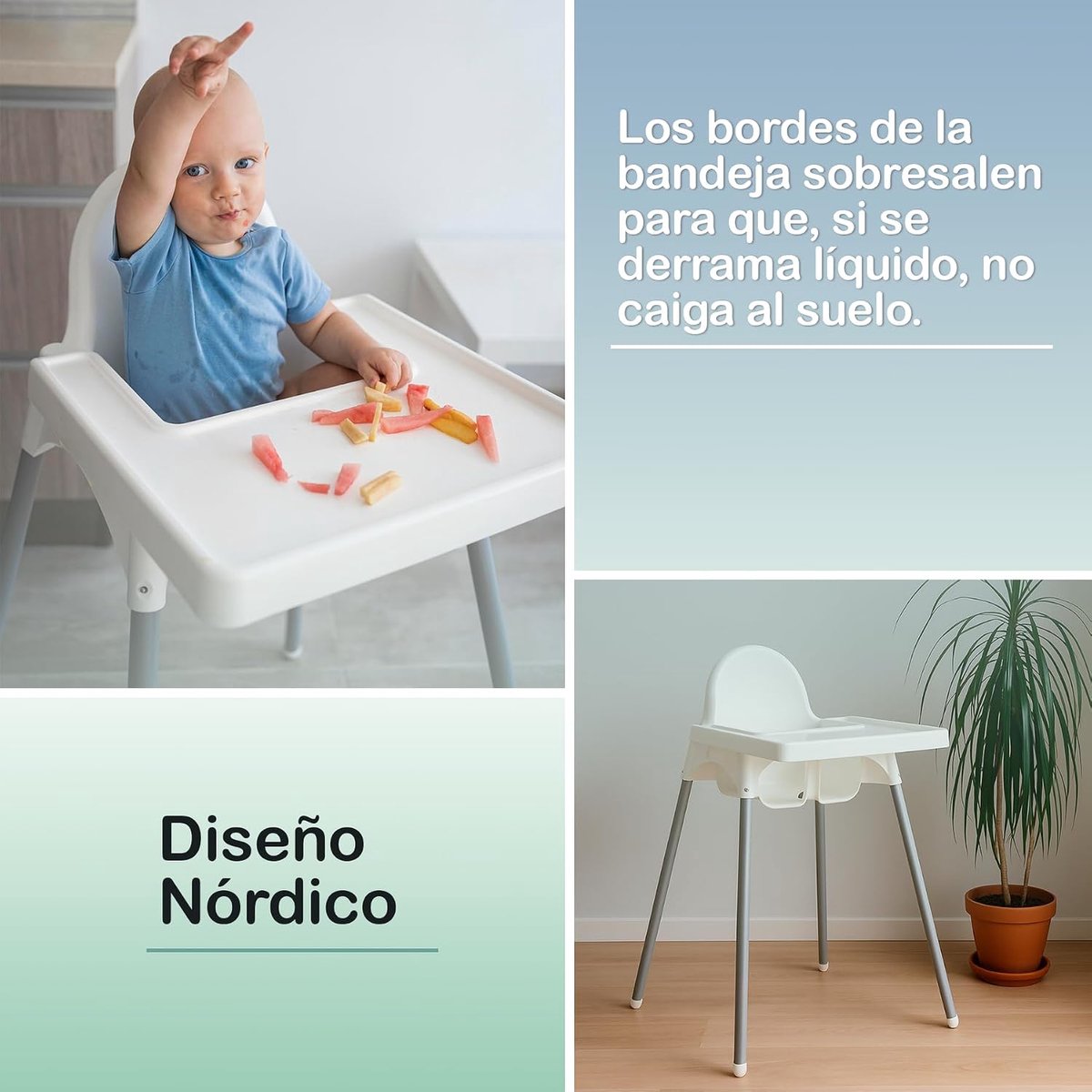 Hoge Kinderstoel met Afneembaar Dienblad – Stapelbaar, Demonteerbaar en Veilig – Stalen Poten – Compatibel met Ikea Antilop – Voor Thuis en Horeca – foto 8