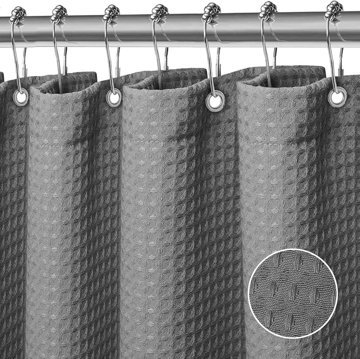 Douchegordijn Shower Curtains met magneet, wasbaar textiel polyester stof, badgordijn met 12 douchegordijnringen, waterdicht voor douche en badkuip, 183 x 183 cm (donkergrijs)