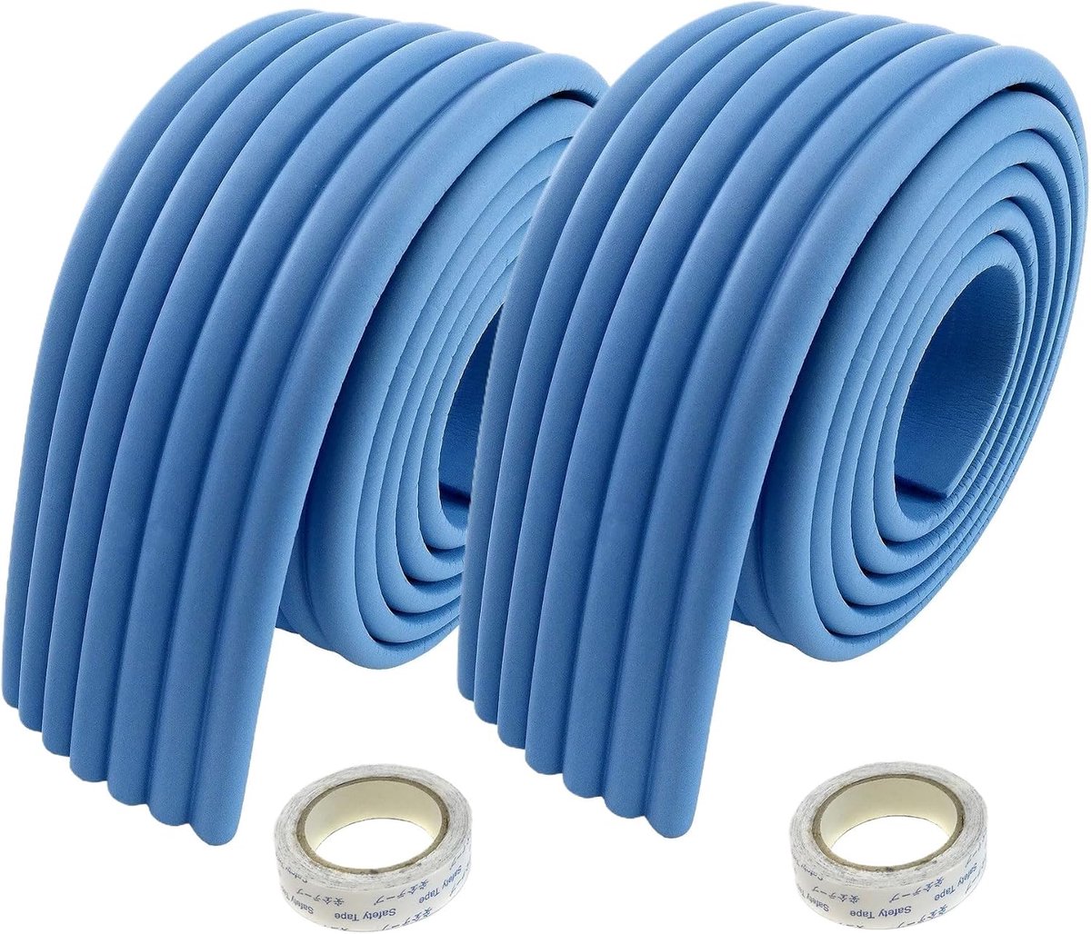 Universele zekeringbuffer 4 m x 80 mm, zachte stootbescherming voor baby's en kinderen, sponskussen, kindveilig, soft-bescherming, anti-botsingsbumper, 2 x 2 m, blauw