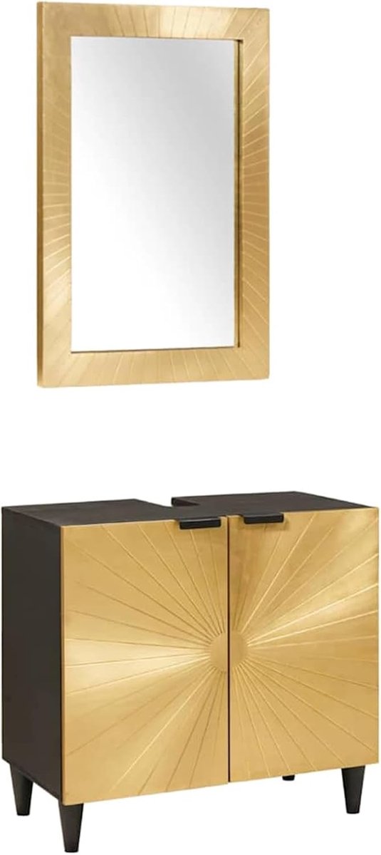 Badkamermeubelset, 2 stuks, zwart en goud, 62 x 33 x 58 cm, badkamermeubelset, badkamerkast, opbergkast voor make-up, wastafel, 3310024
