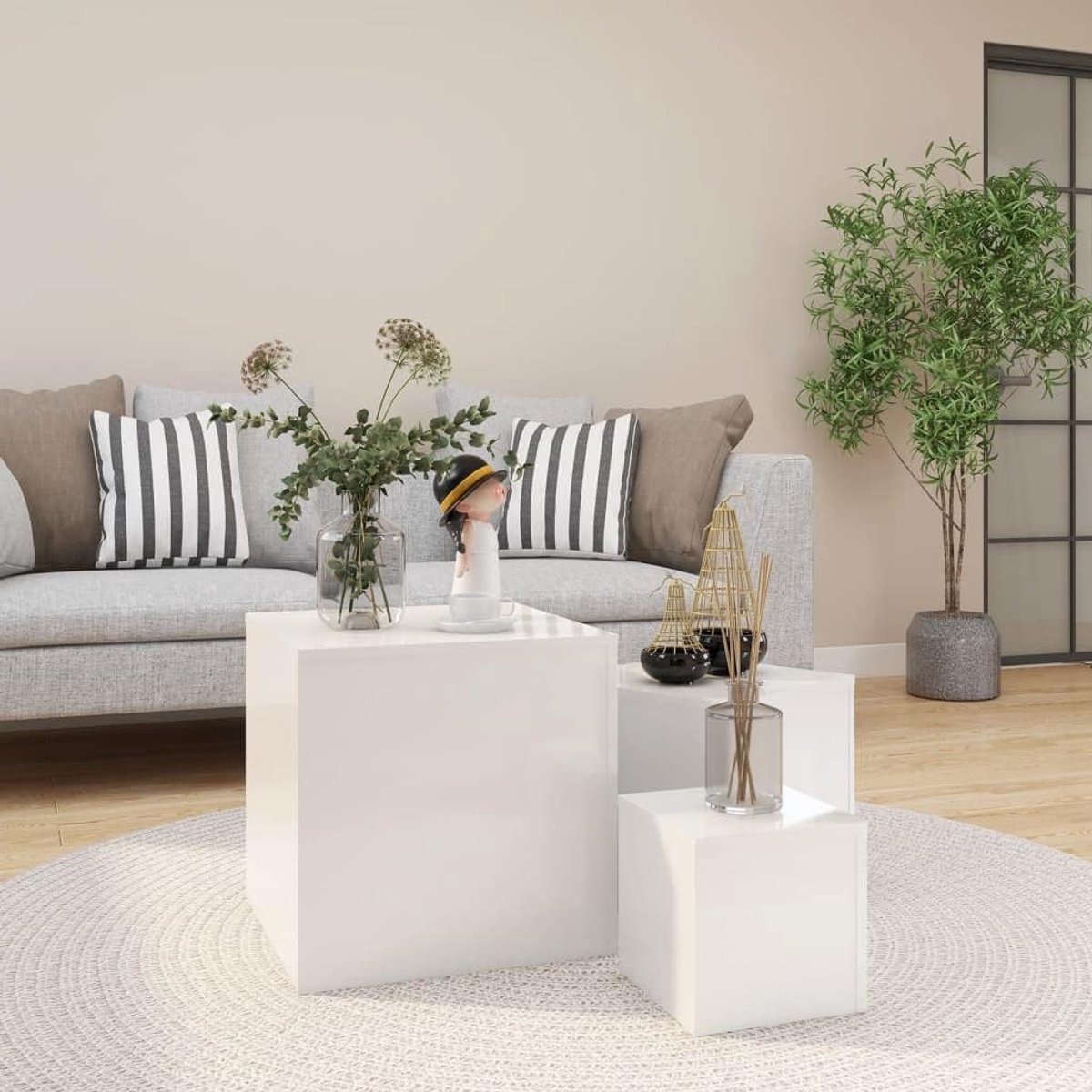 Accenttafels, Eindtafels-Home-Side Tafels 3 stks Hoogglans Wit Engineered Hout