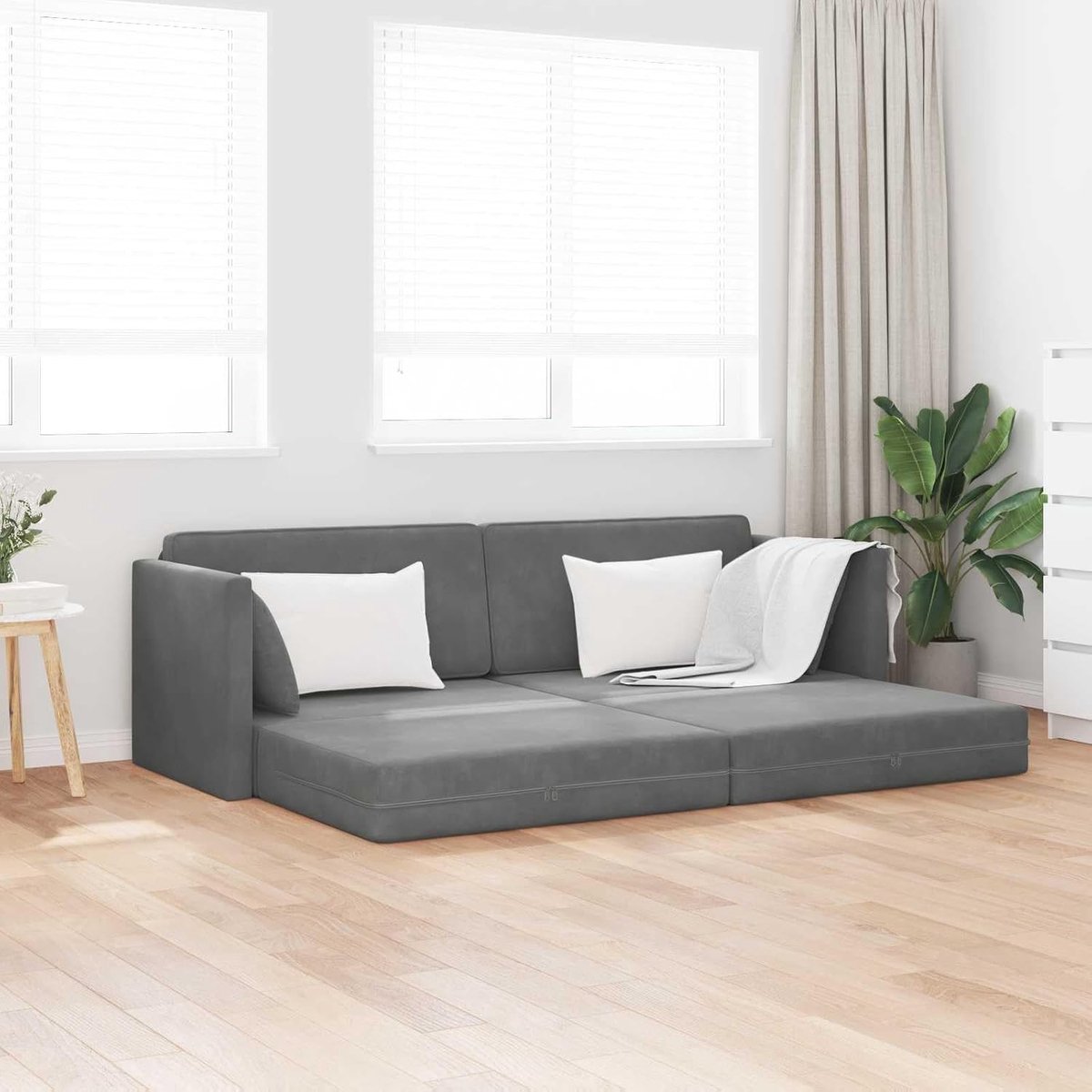 Vloerbed, 200 cm, donkergrijs, fluweel, met handmatige instelbaarheid en robuuste constructie