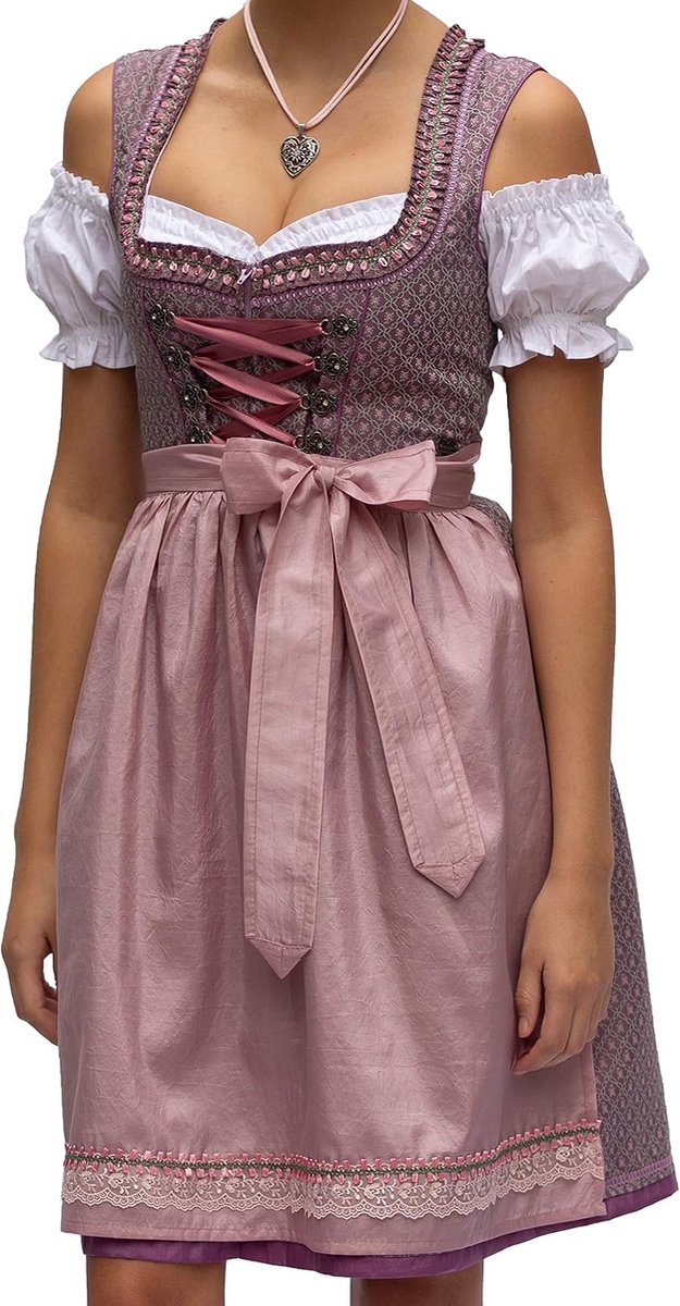 Set Flora 2-delig klederdrachtjurk paars roze gebloemd 548GT