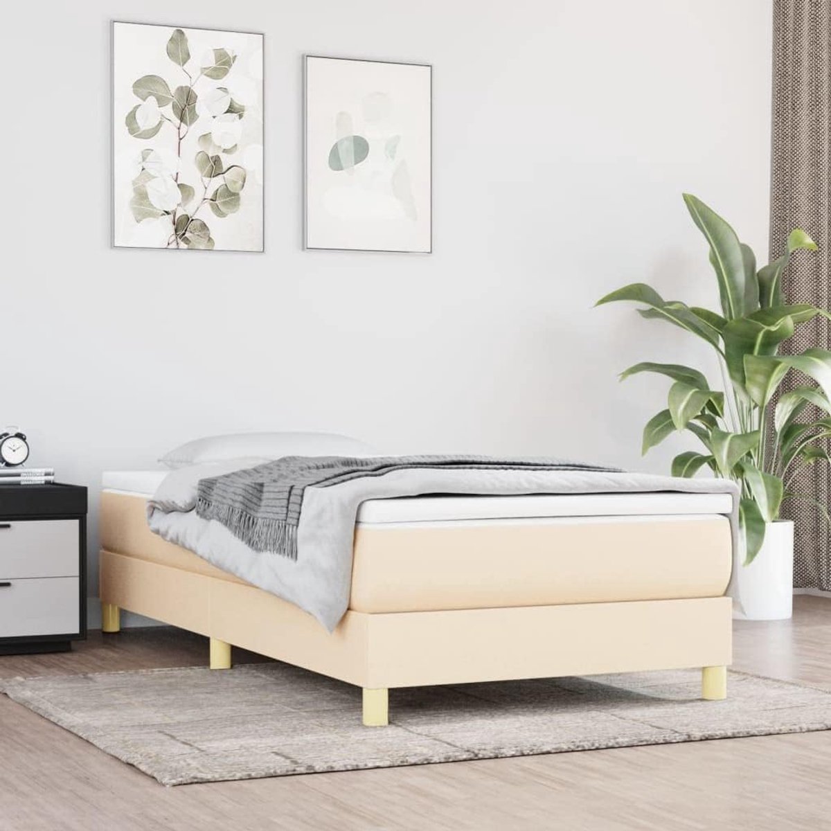Ademende stof Boxspring 90x200 crème
