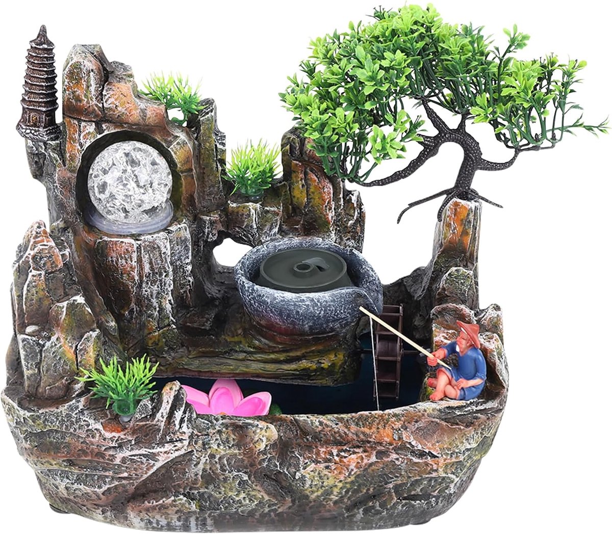 Kamerfontein met ledverlichting, waterval, tafelfontein, tafelfontein, kamerfontein voor thuis, kantoor, decoratie