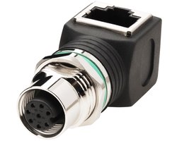 Vrouwelijke 8-pins RJ45 adapter A-code, 90 graden, kunststof, IP68, afgeschermde industriële adapter voor camera, sensor (rechterhoek, vrouwelijk)