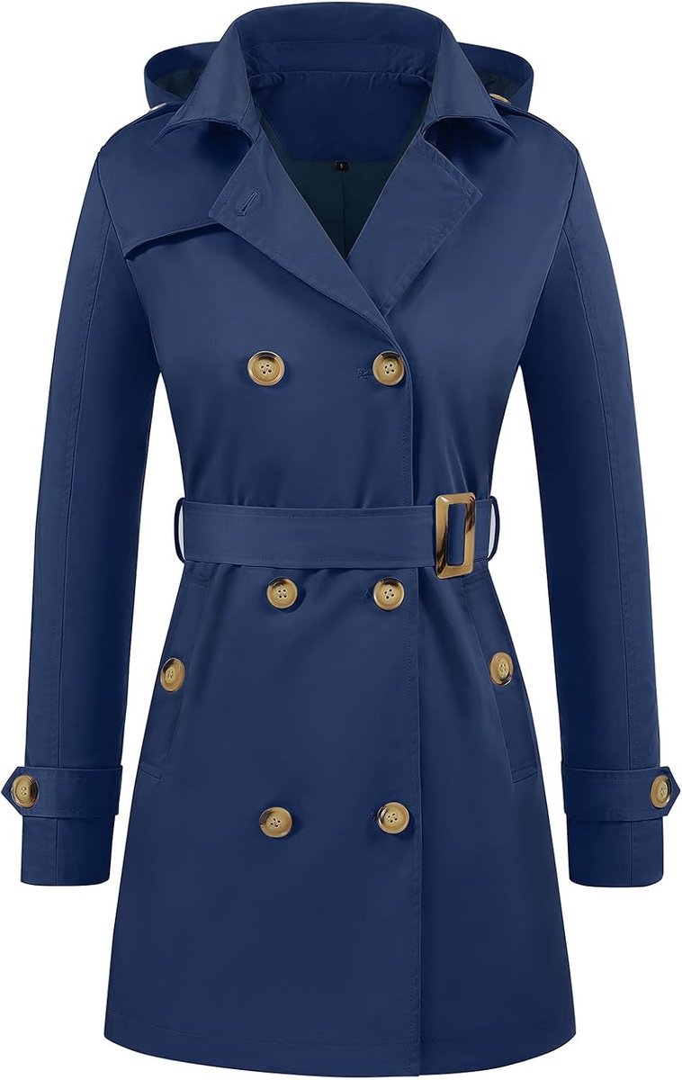 Trenchcoat voor dames, overgangsjas, waterafstotend, met capuchon