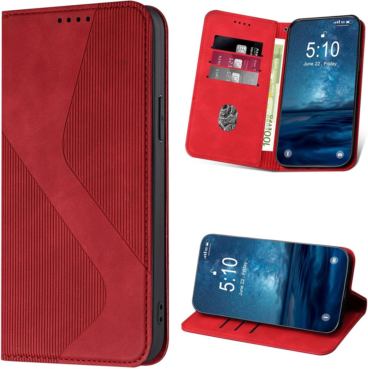 Hoesje voor Oppo A53s / Oppo A53 Hoes, Premium Lederen portemonneehoesje met Pasjeshouder, klaphoes telefoonhoesje Case Cover voor Oppo A53s / A53 (Rood)