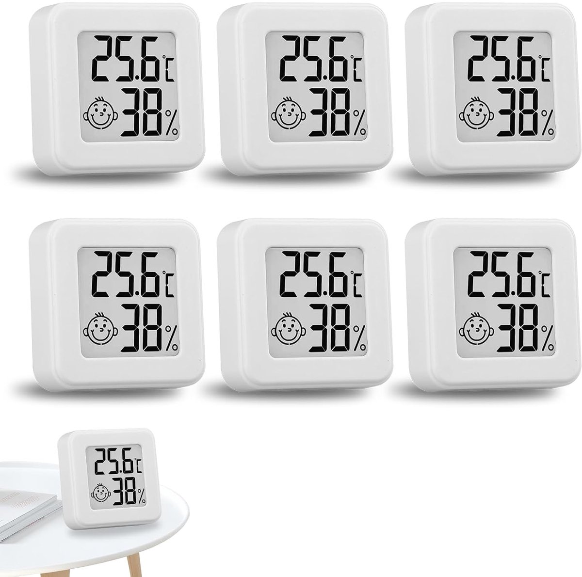 Digitale binnenthermometer, 6 stuks, temperatuur- en vochtigheidsmeter met helder led-display en comfortweergave, omgevingsthermometer voor thuis, kantoor, slaapkamer en baby