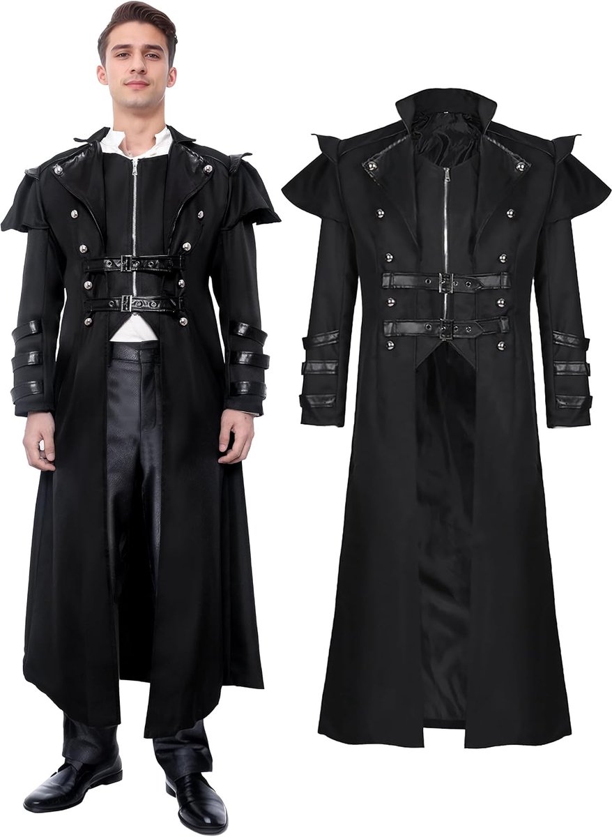 Steampunk-jas voor heren, gothic jas, middeleeuwse renaissance-jas, jas, carnavalskostuum, cosplay, Halloween, feest