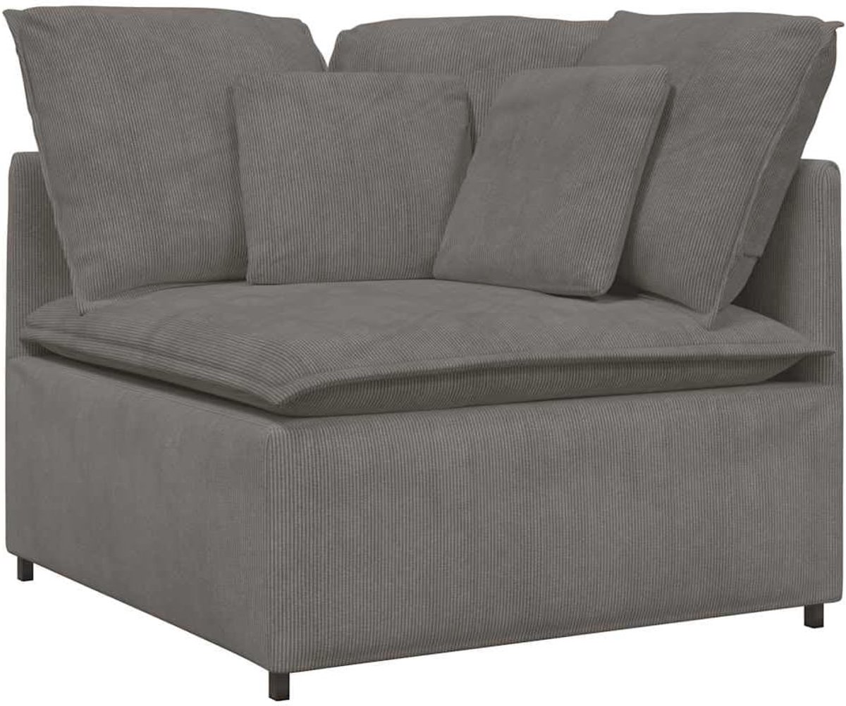 Bank hoekmodule met kussen lichtgrijs 100 cm corduroy metalen