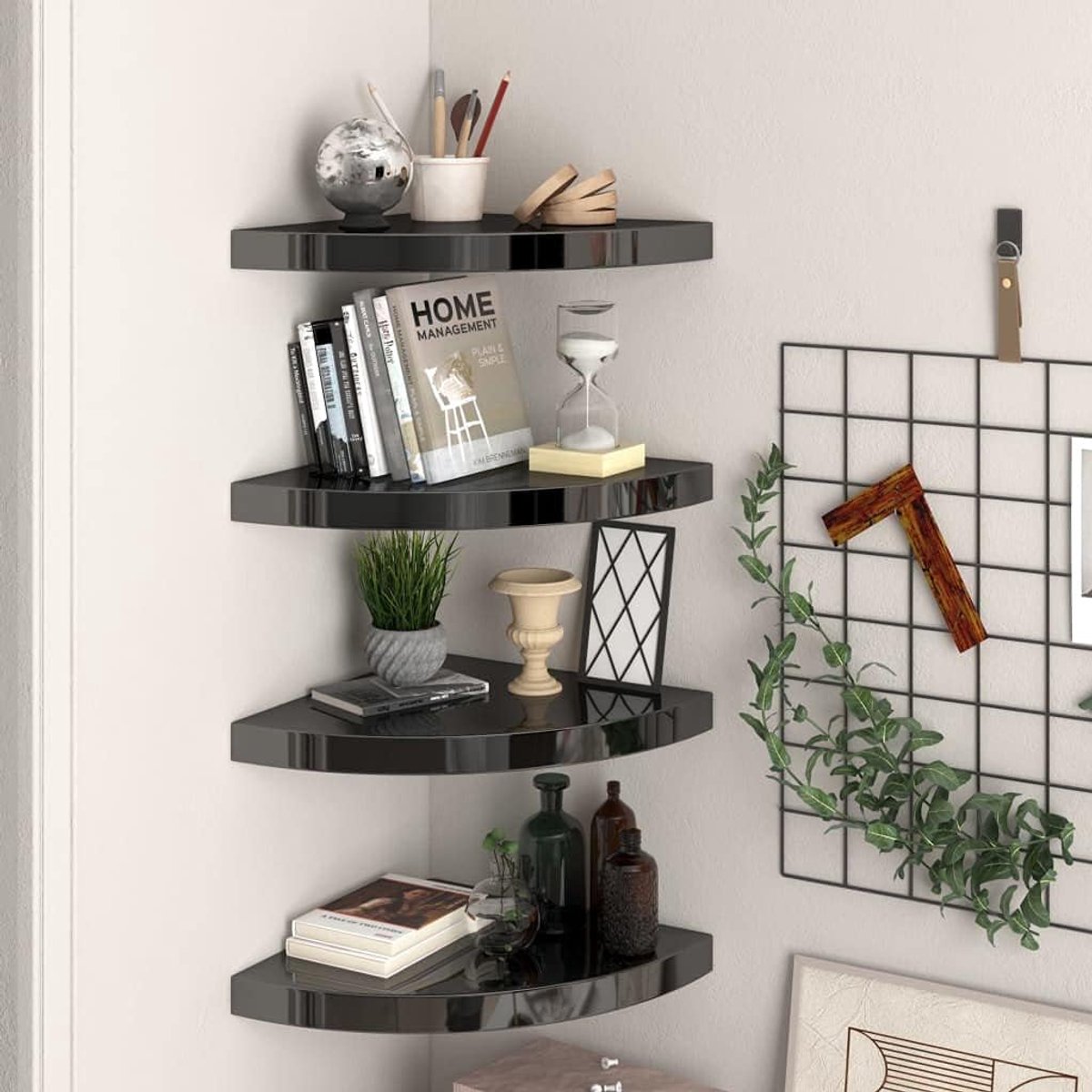 Planken 4 stuks hoogglans zwart wandplank wandconsole voor kantoor 35 x 35 x 3,8 cm MDF