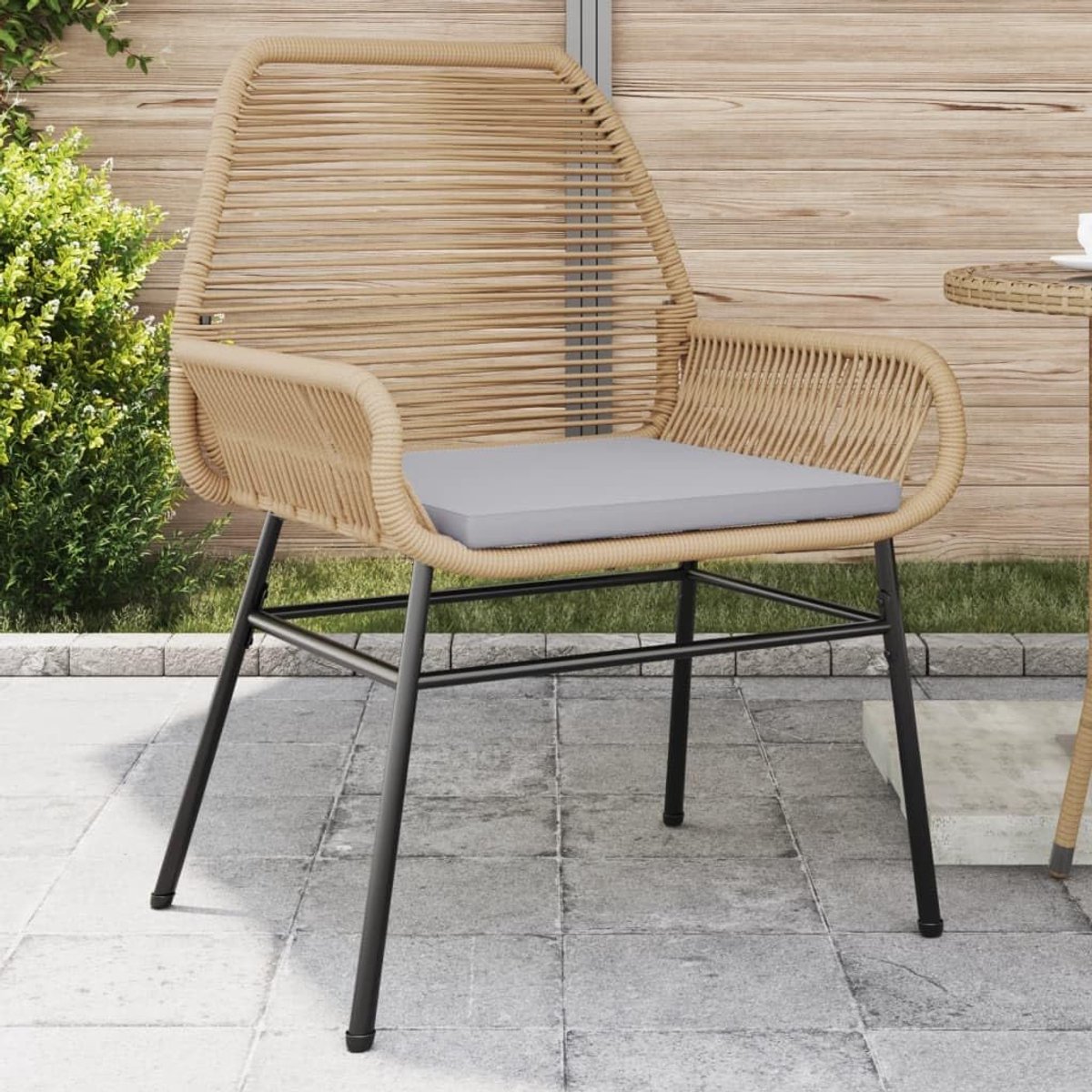 Tuinstoelen, P369096, 2 stuks, met bruine kussens van polyrotan, fauteuil, buitenstoelen, eetkamerstoelen voor buiten, terrasstoelen