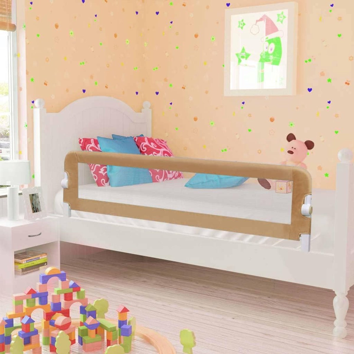 Veiligheidsreling voor kinderbed, veiligheidshek voor kinderen, bedhekje voor kinderbed, veiligheidshek voor kinderen, polyester, taupe, 150 x 42 cm, vrije combinatie