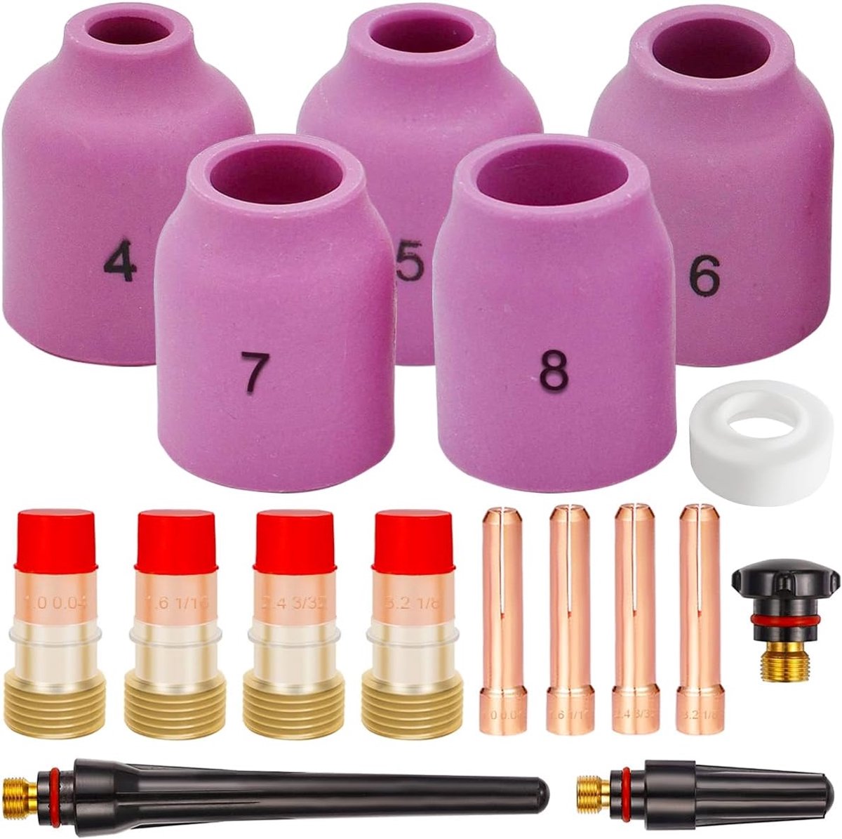 Welding Torch Accessories kit, Welding Torch Stubby Gas Lens Alumina Nozzle Collets Fit DB SR WP 17 18 26 TIG Welding Torch 17GL332 10N24S 53N61S Kit (17Pcs)