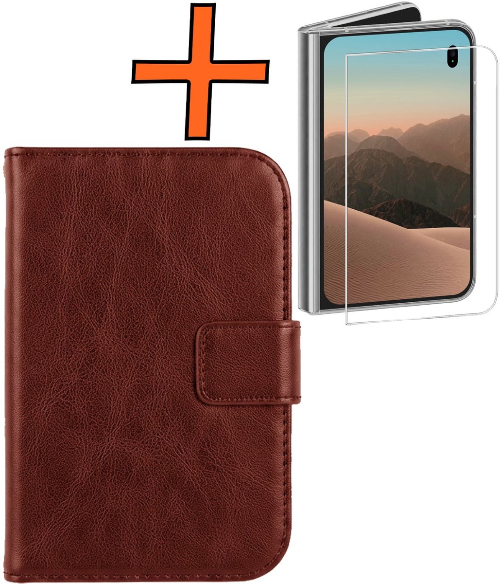Hoes - Met Screenprotector - Geschikt voor Apple iPhone Duo - Luxe Pasjeshouder - Bookcase Portemonee - Flip Case - Kunstleer Book Case - Flipcase - Book Cover - Walletcase - PortemonneeHoes - Bruin