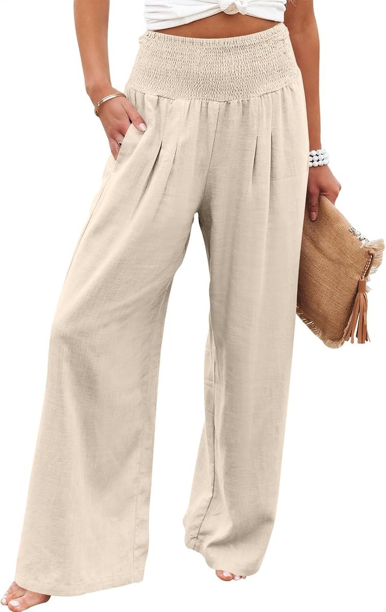 Linnen broek dames zomerbroek lichte linnen broek wijde pijpen Palazzo casual vrijetijdsbroek hoge taille effen zomerbroek stoffen broek met zakken