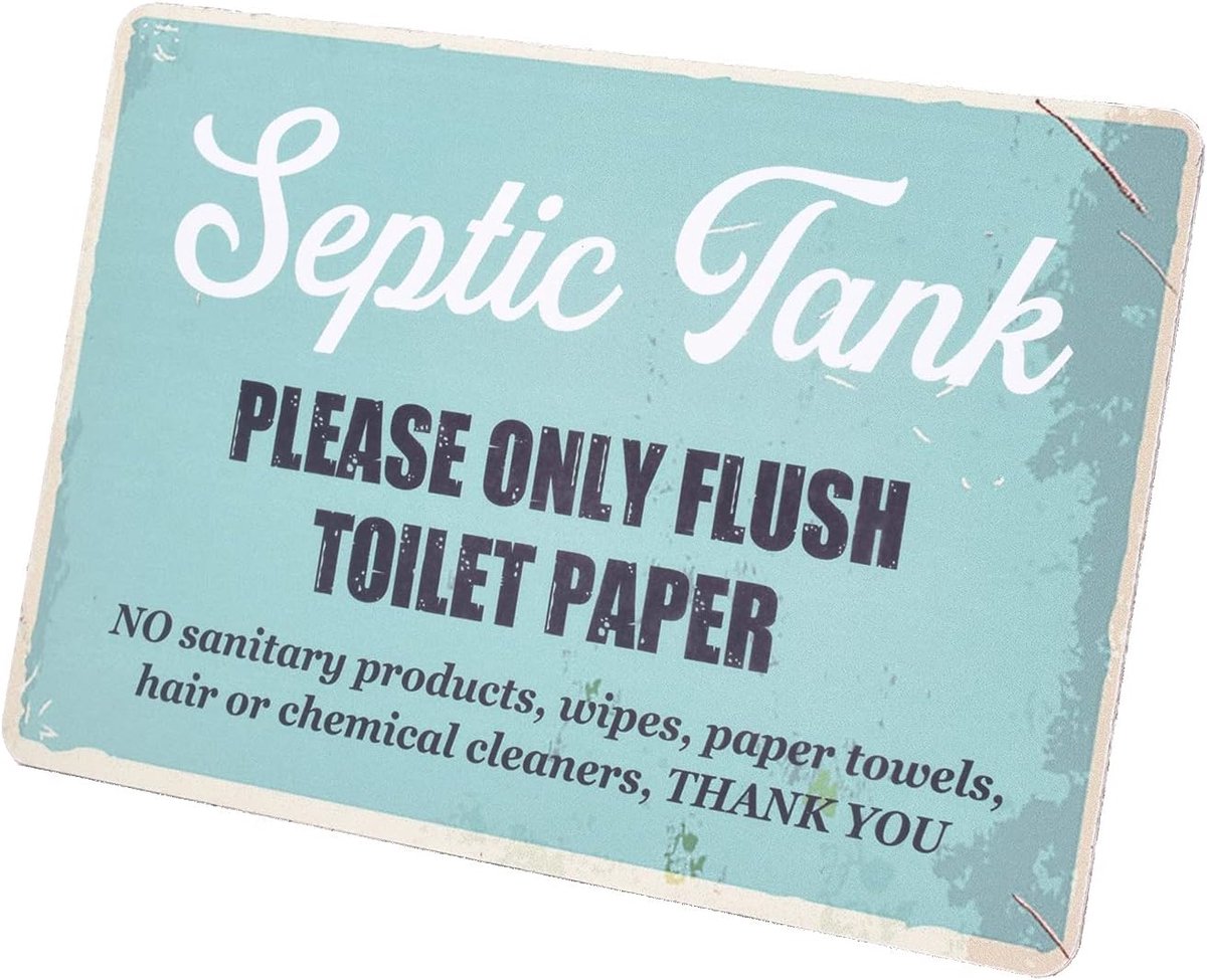 Tank zelfklevend aluminium bord - rustiek effect met latex gedrukte tekst, kennisgeving voor toilet, badkamer, toilet, septic tank. Zorg ervoor dat ze alleen doorspoelen wat ze zouden moeten