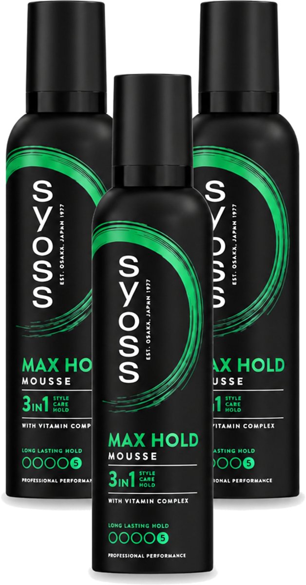 3 x Syoss - Max Hold - Haarmousse - Ultra Sterke Hold - 250 ml - Voordeelverpakking - 3 stuks