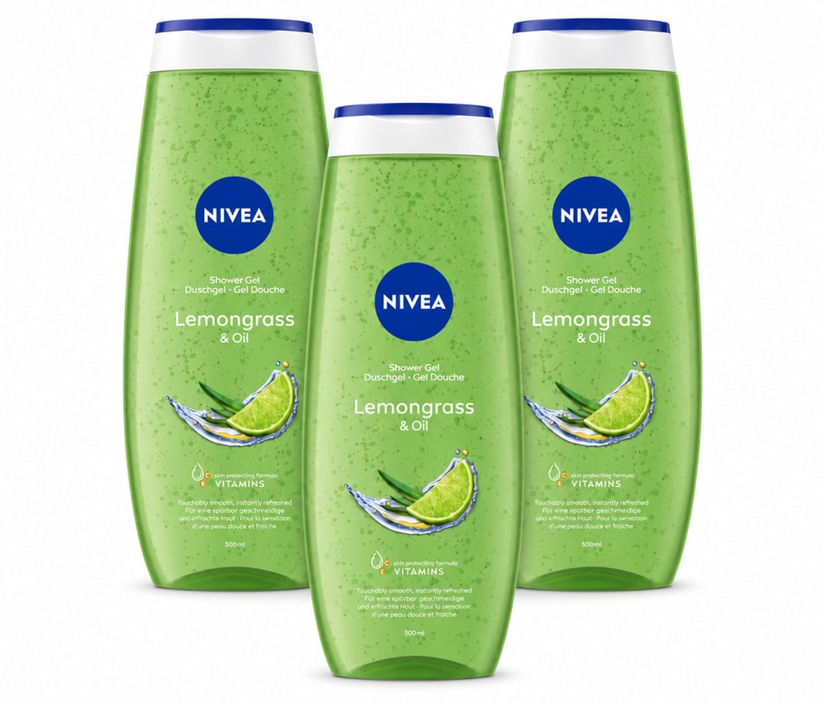 3 x NIVEA - Douchegel - Citroengras & Olieverzorging - Glad & Verfrissend Huidgevoel - 500 ml - Voordeelverpakking - 3 stuks
