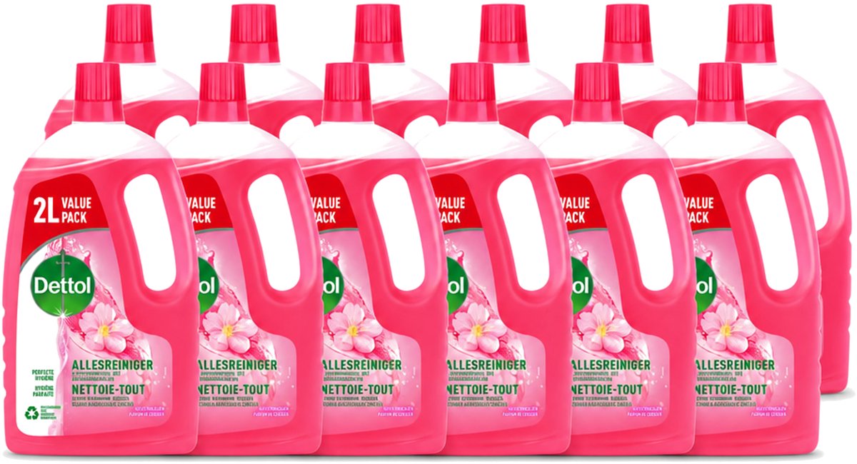 12 x Dettol - Allesreiniger - Kersenbloesem - Dieptereiniging - 2 liter - Voordeelverpakking - 12 stuks